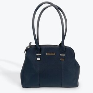 Kenneth Cole Blue Satchel Dome Handbag Purse Work Travel Bag Elegant